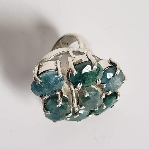 HUGE 925 Natural EMERALD Ring Corundum Native Artist 12mm stones Sterling Silver - Picture 14 of 14